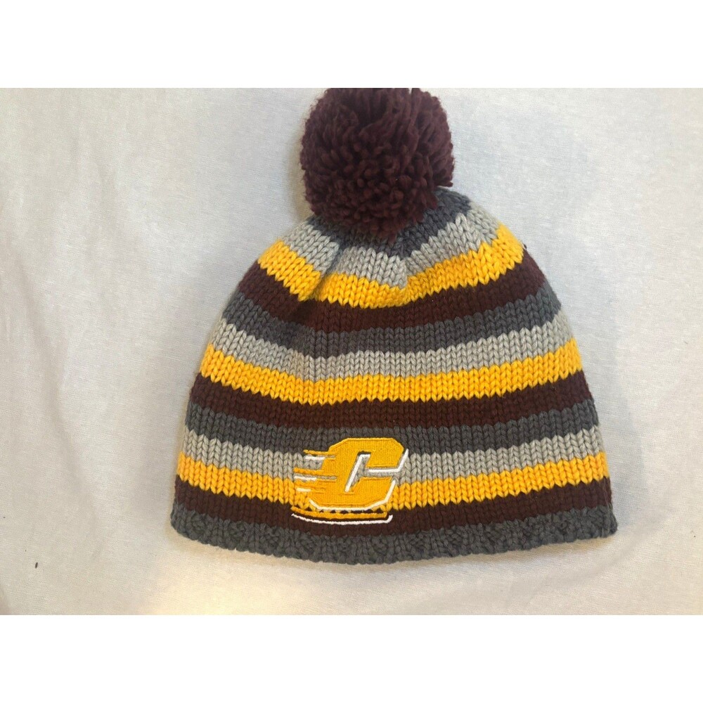 Adidas Central Michigan University Chippewas Knit Pom Beanie Hat Action C Stripe